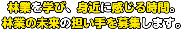 林業を学び、身近に感じる時間。林業の未来の担い手を募集します。